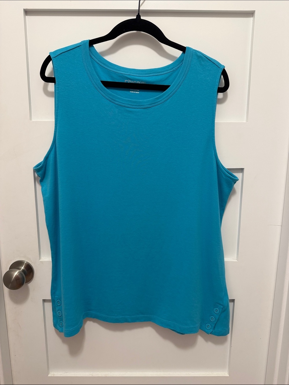 Chico's Bright Turquoise Sleeveless Button-Hem Tank Sz 3
